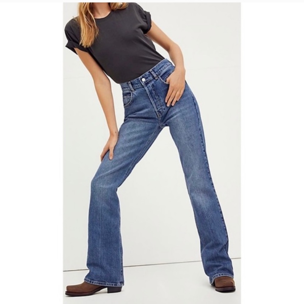 Free People French Gurl Flare Blue Jeans